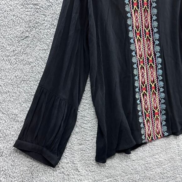 Avani Women's Large Black Long Sleeve Embroidered Tunic Flowy Boho - Picture 5 of 12